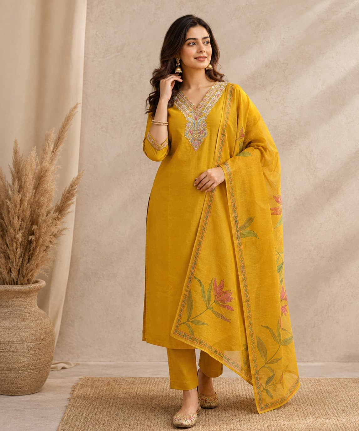 Women's Essential Elegance 3-Piece Embroidered Rayon Slub Kurta Set – PAIR-06