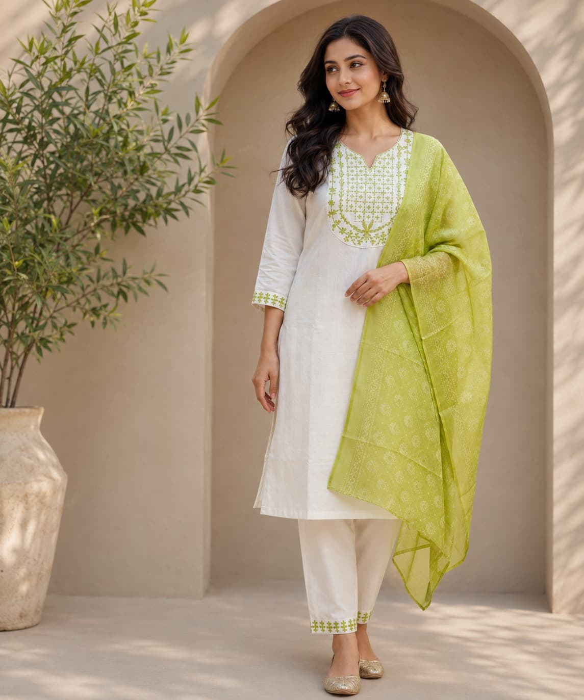 Women's Urban Tradition 3-Piece Embroidered Rayon Slub Kurta Set – PAIR-07