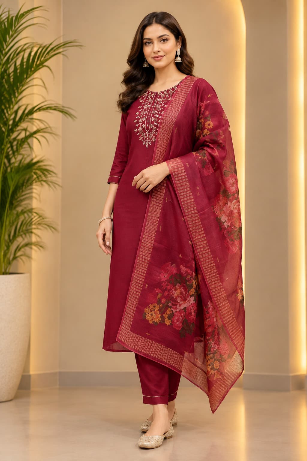 Women's Timeless Style 3-Piece Embroidered Rayon Slub Kurta Set – PAIR-09