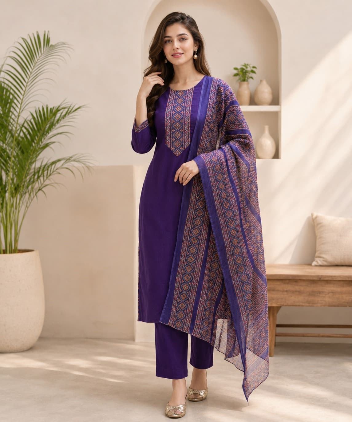 Women's Style Statement 3-Piece Embroidered Rayon Slub Kurta Set – PAIR-17
