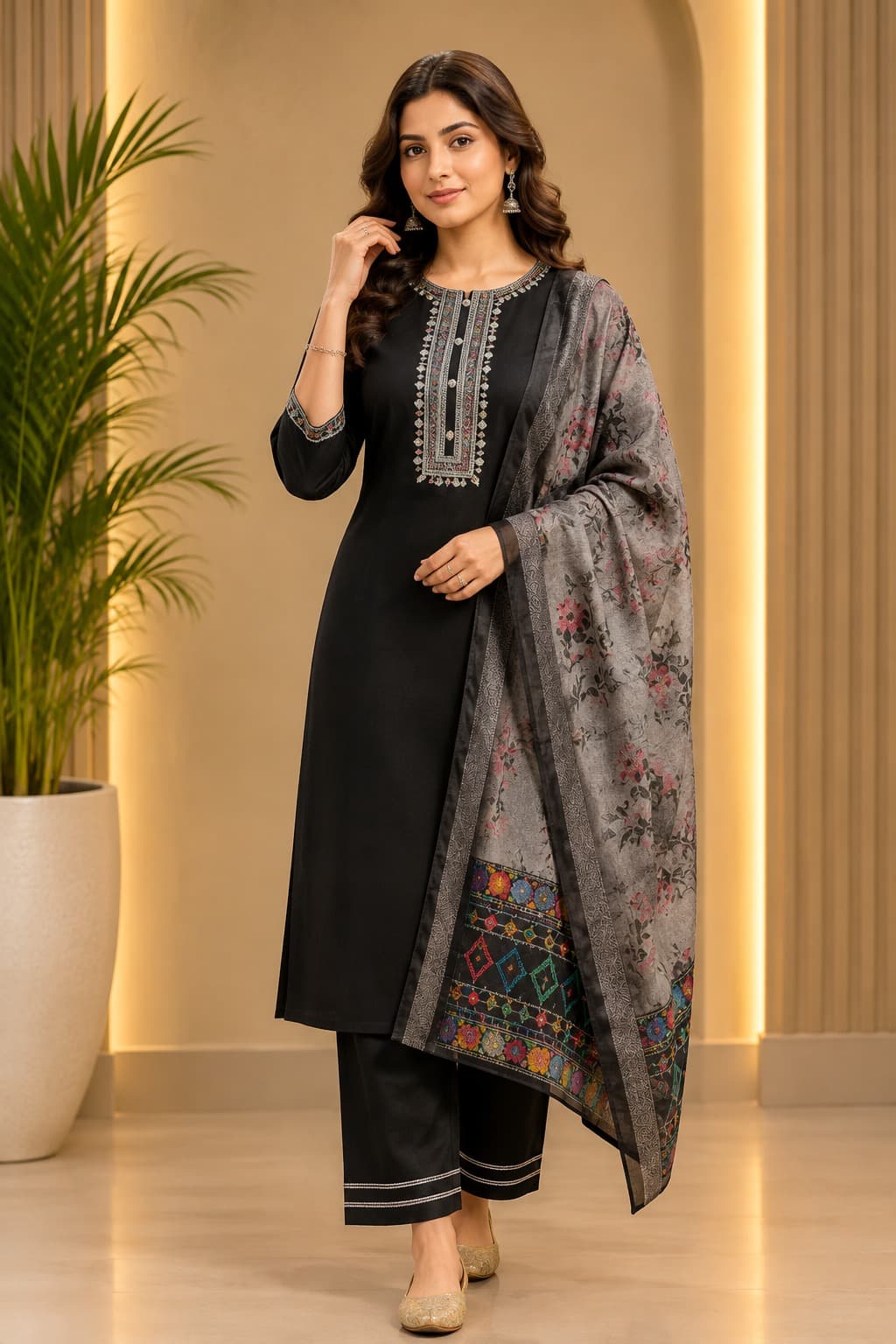 Women's Subtle Charm 3-Piece Embroidered Rayon Slub Kurta Set – PAIR-18