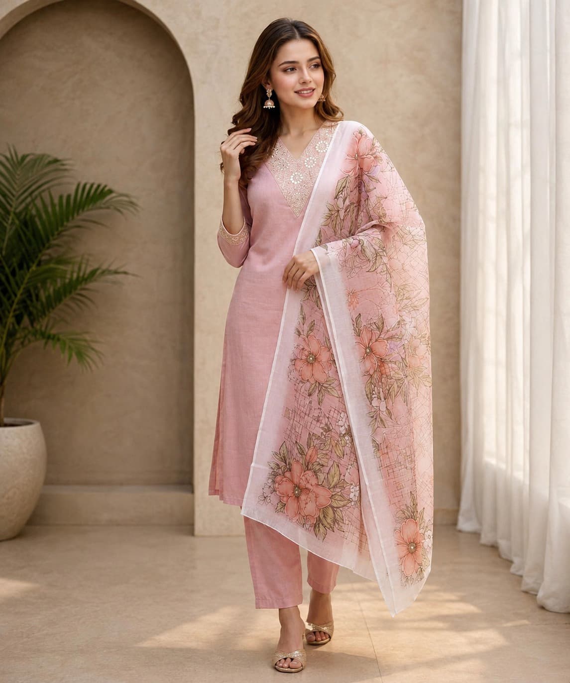 Women's Pure Grace 3-Piece Embroidered Rayon Slub Kurta Set – PAIR-27