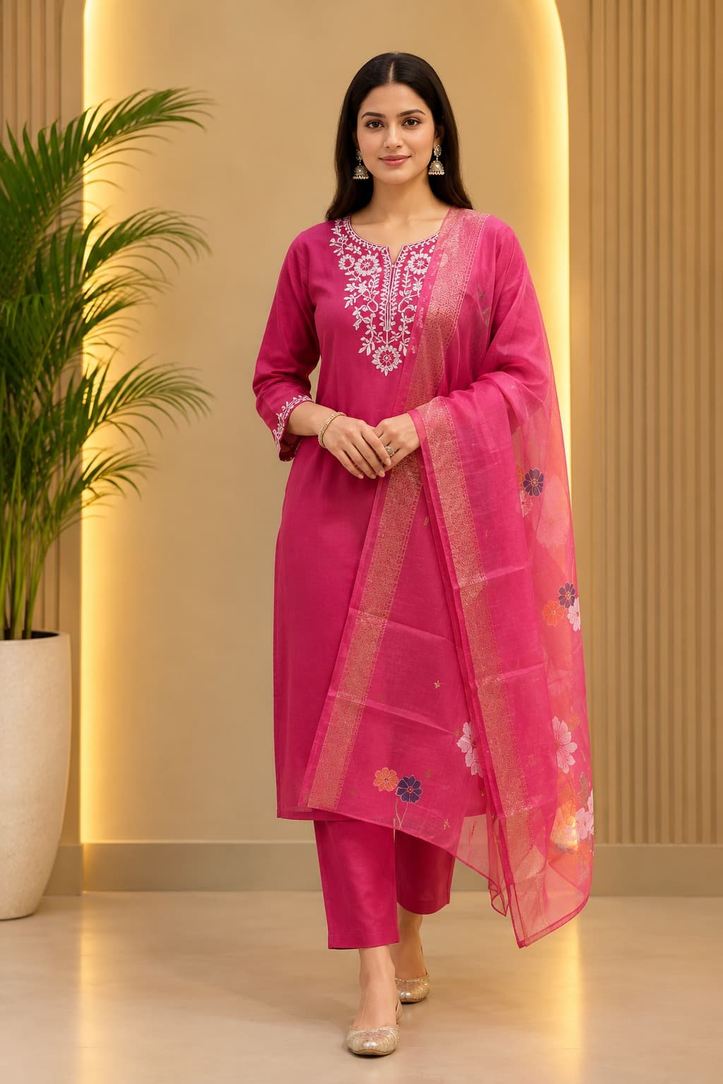 Women's Signature Style 3-Piece Embroidered Rayon Slub Kurta Set – PAIR-33