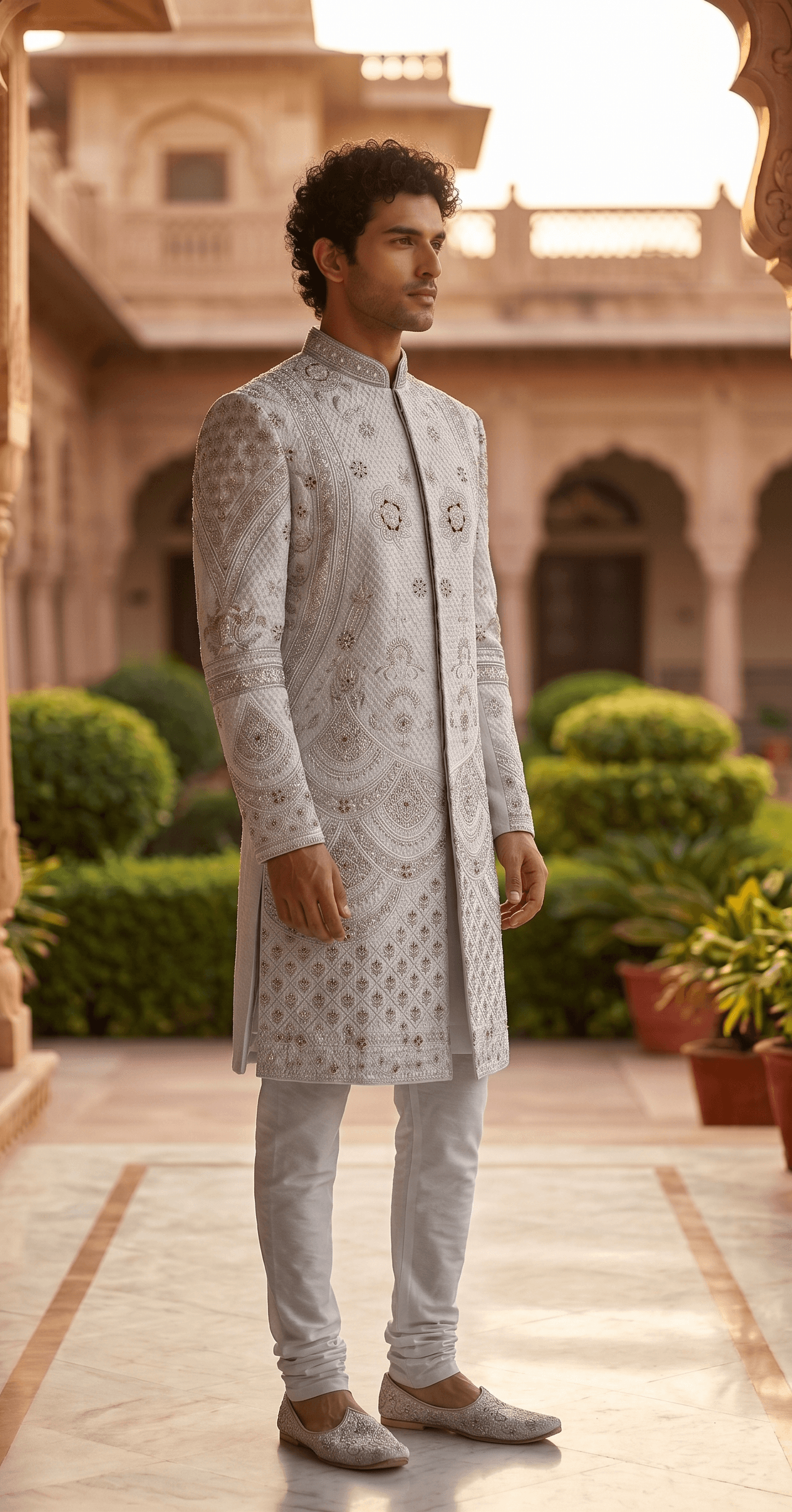 Men's wedding Silver Designer Sherwani 