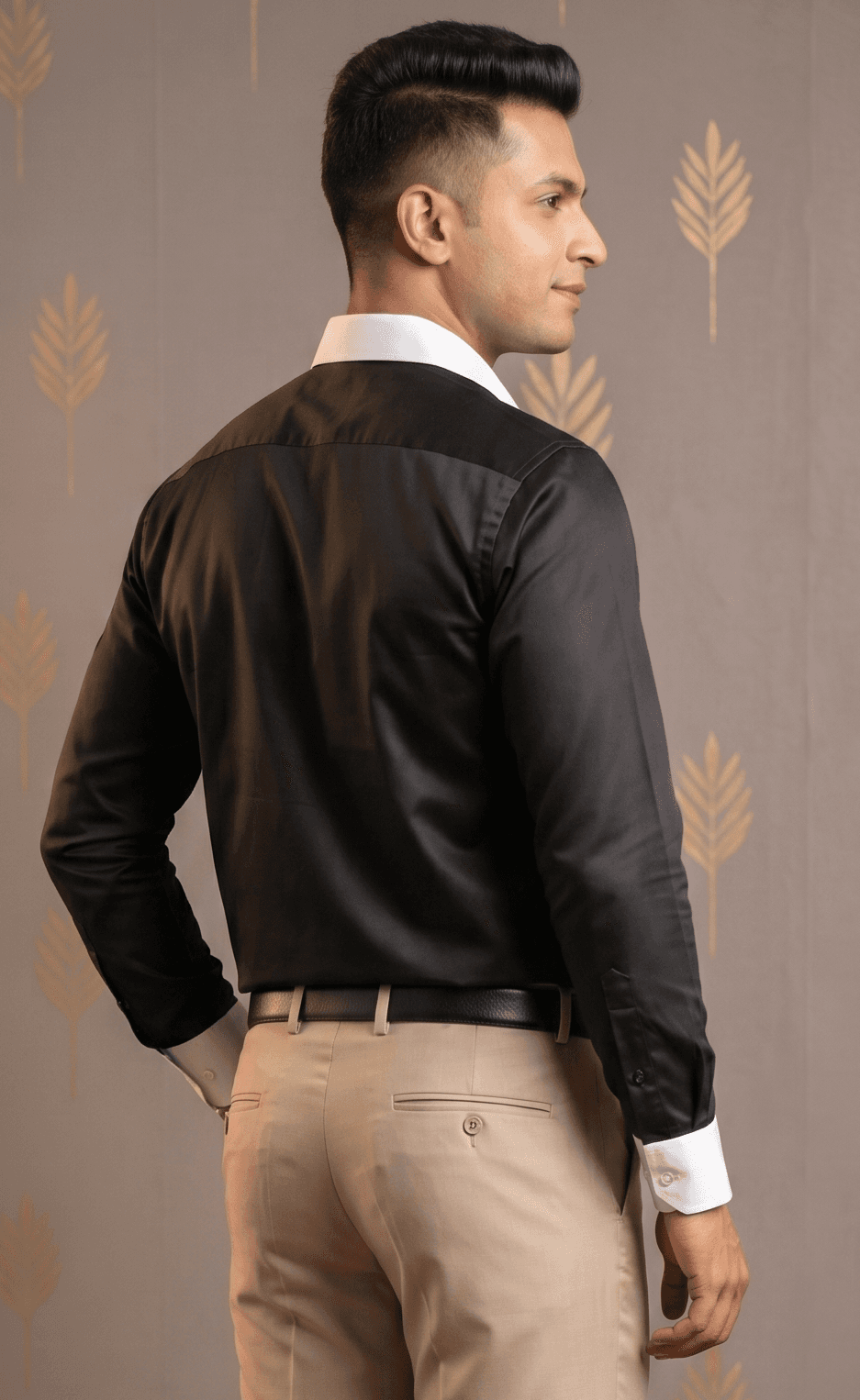 Premium Giza Cotton Black Shirt with White Collar & cuff