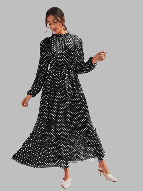 Polka Dot Elegance High-Neck Maxi Dress