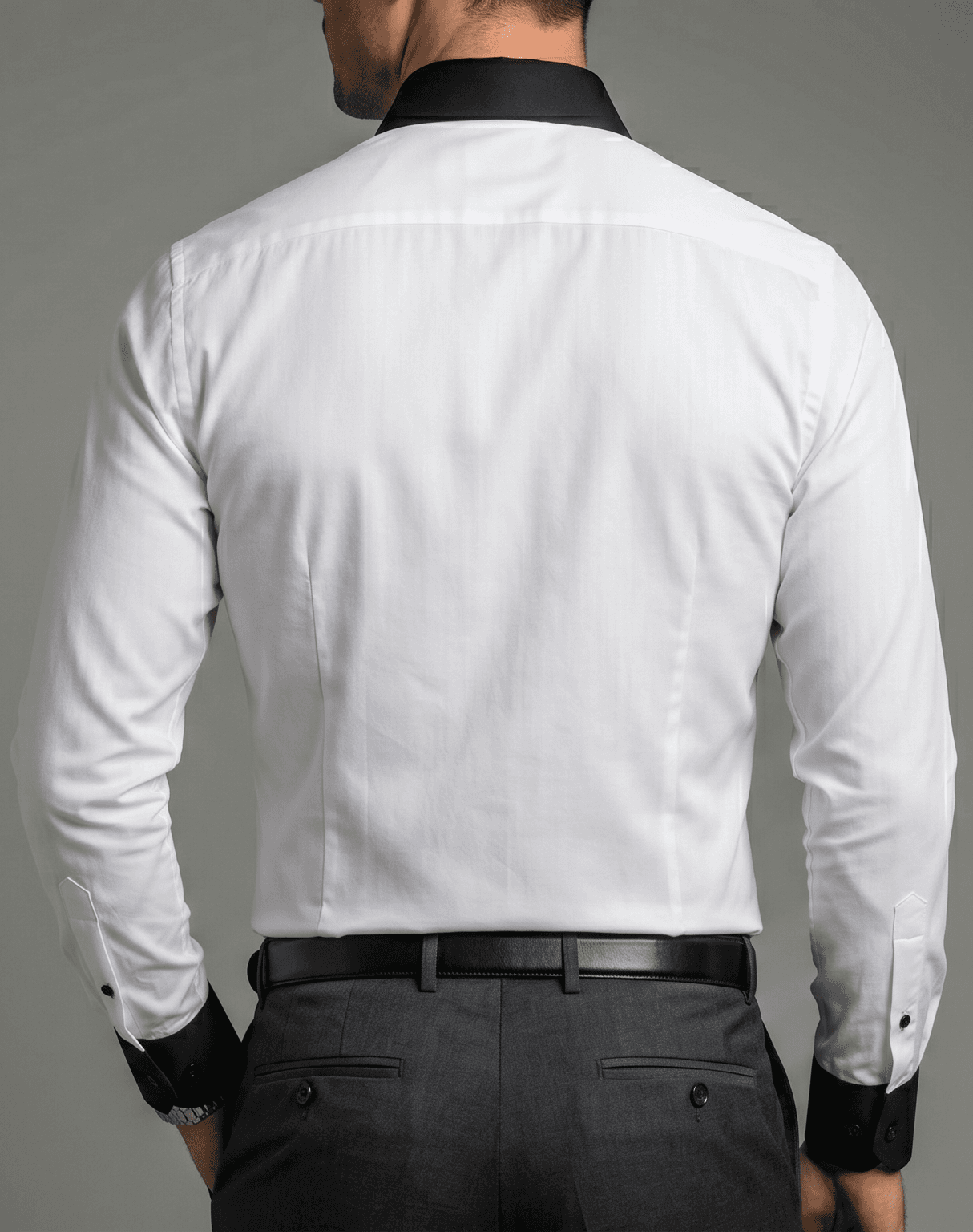 Giza White Shirt with Black Collar & cuff with Black Buttons alternate view