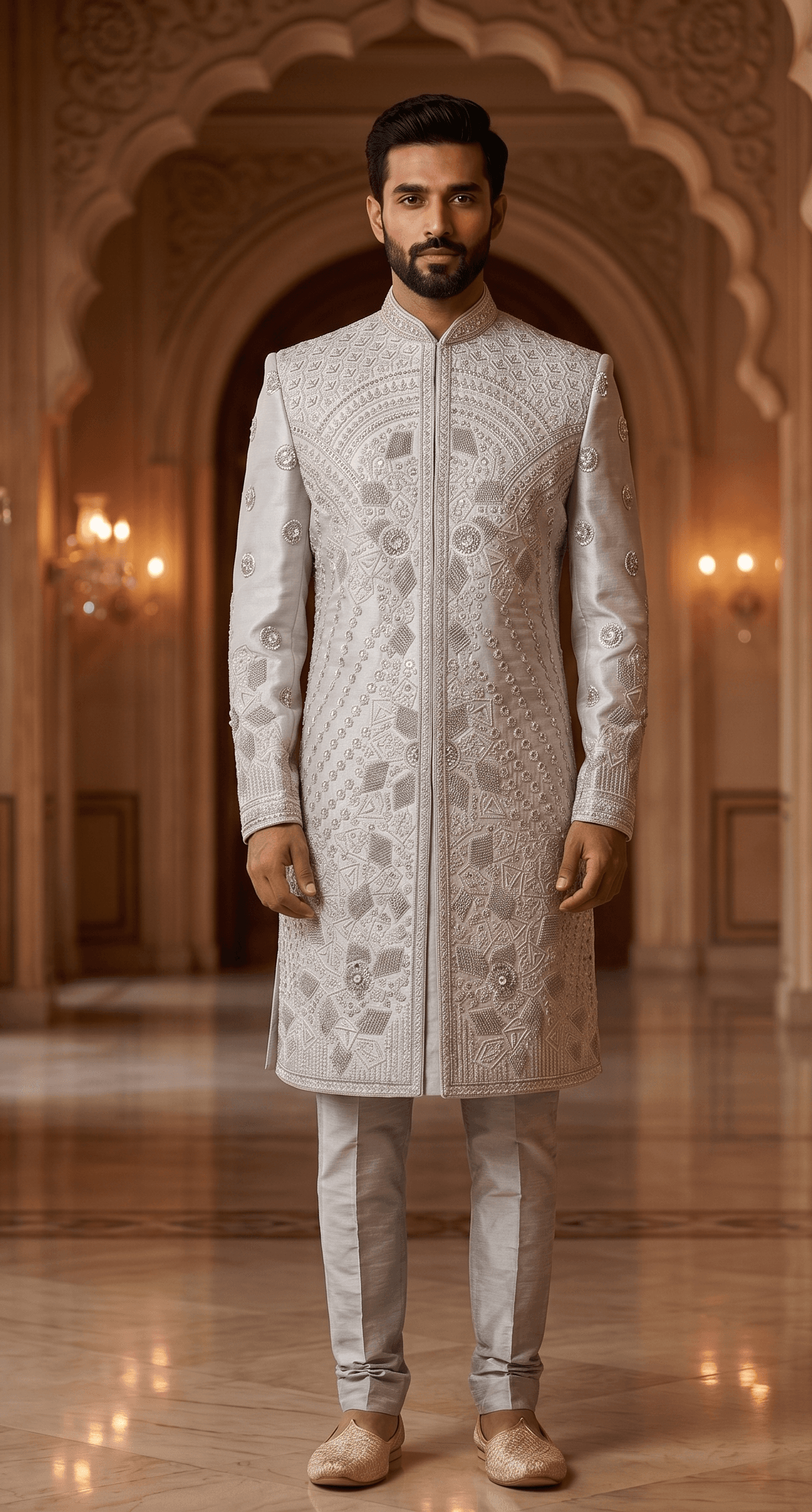 Men's Wedding Silver Sherwani