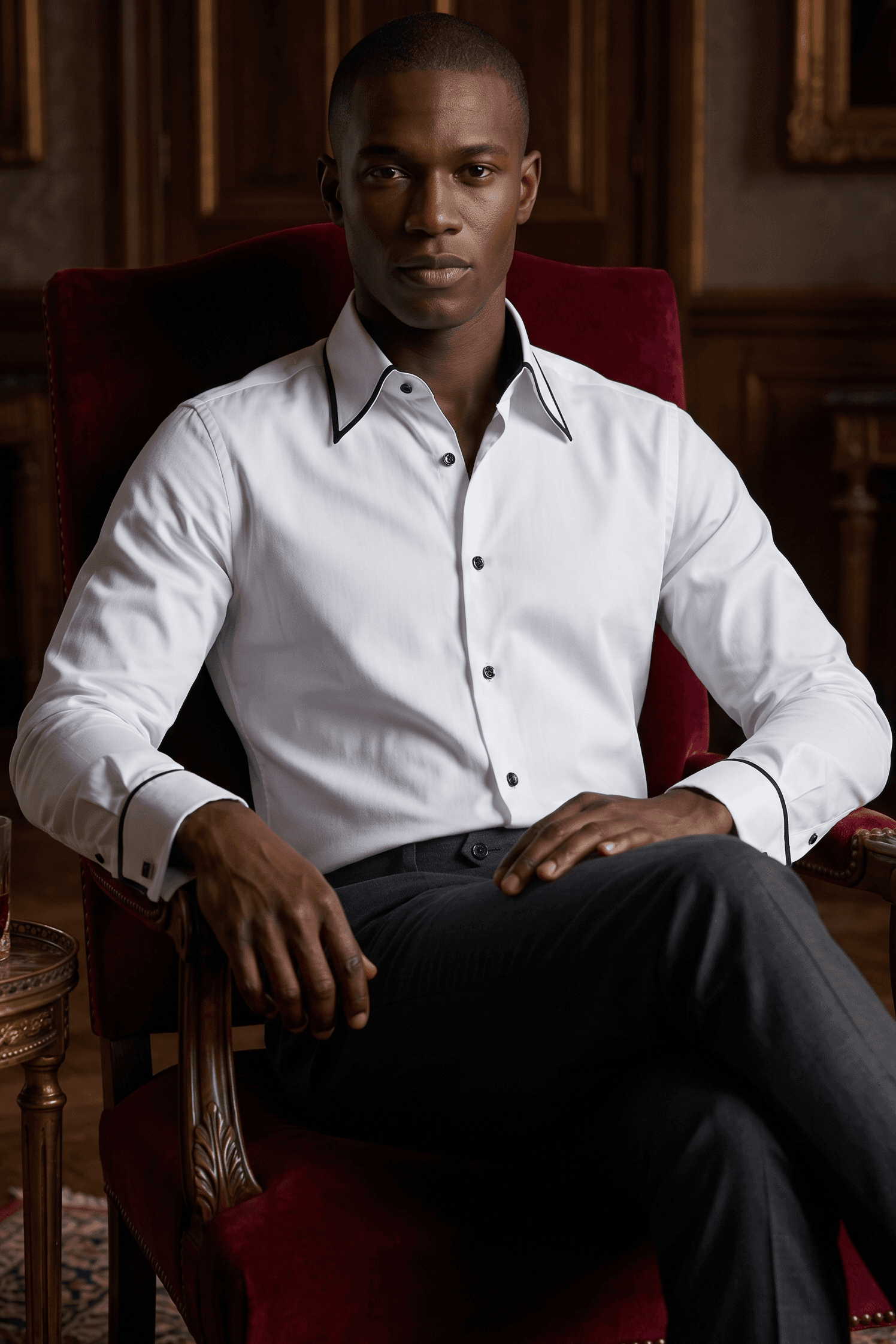 Premium Giza Cotton Shirt with Black Piping & French Cuff