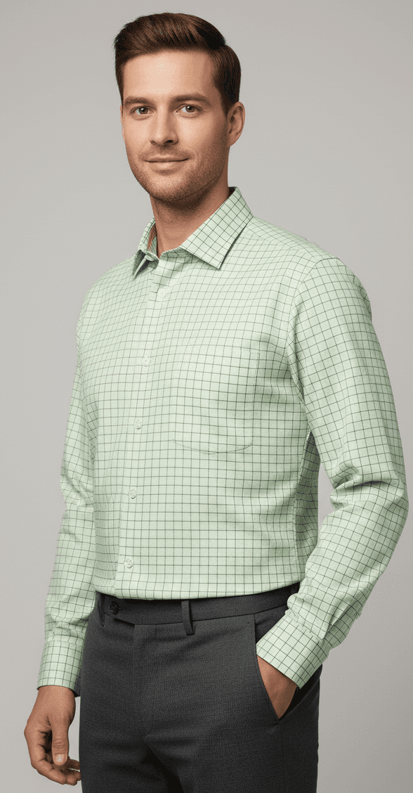 Men's Cotton Pista Green small Checks Shirt