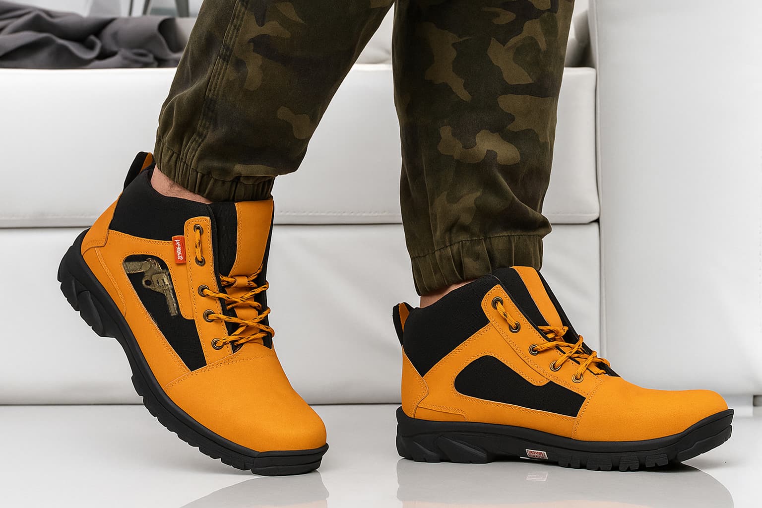 WUGO Men’s Tan & Black Rugged Lace-Up Ankle Boots
