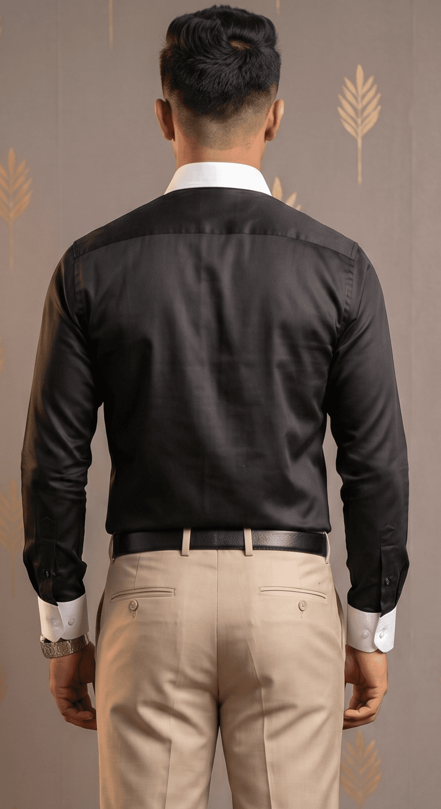 Premium Giza Cotton Black Shirt with White Collar & cuff