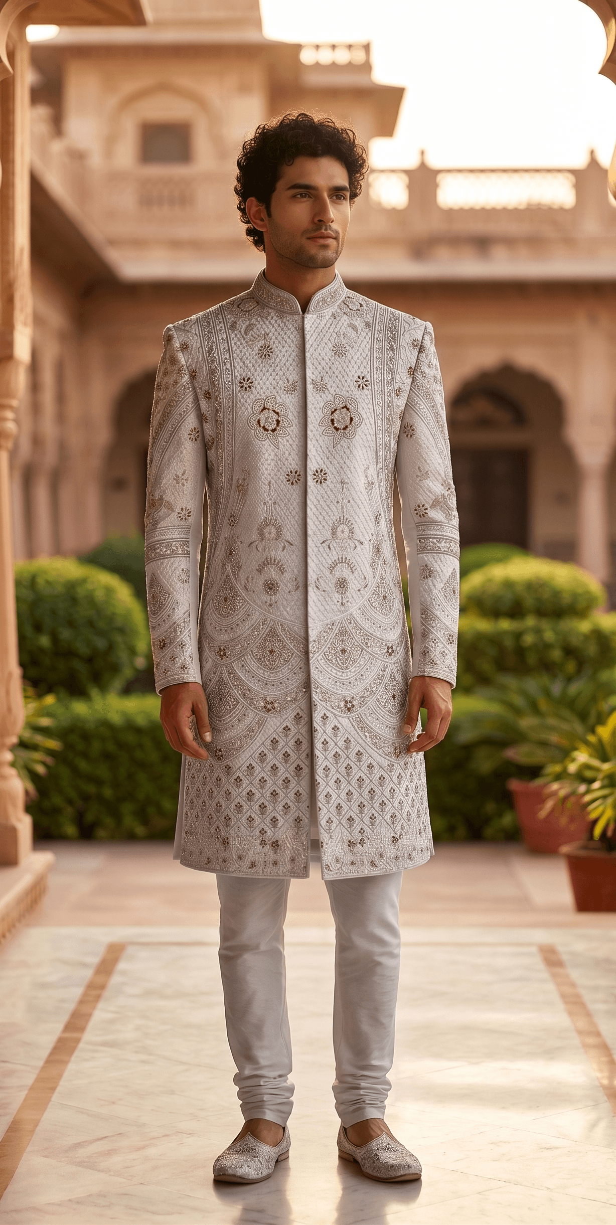 Men's wedding Silver Designer Sherwani 