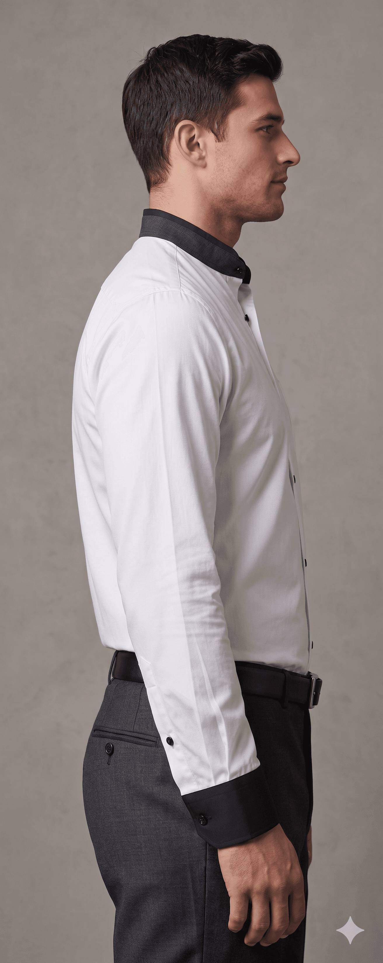 White Mandarin Black Collar Shirt