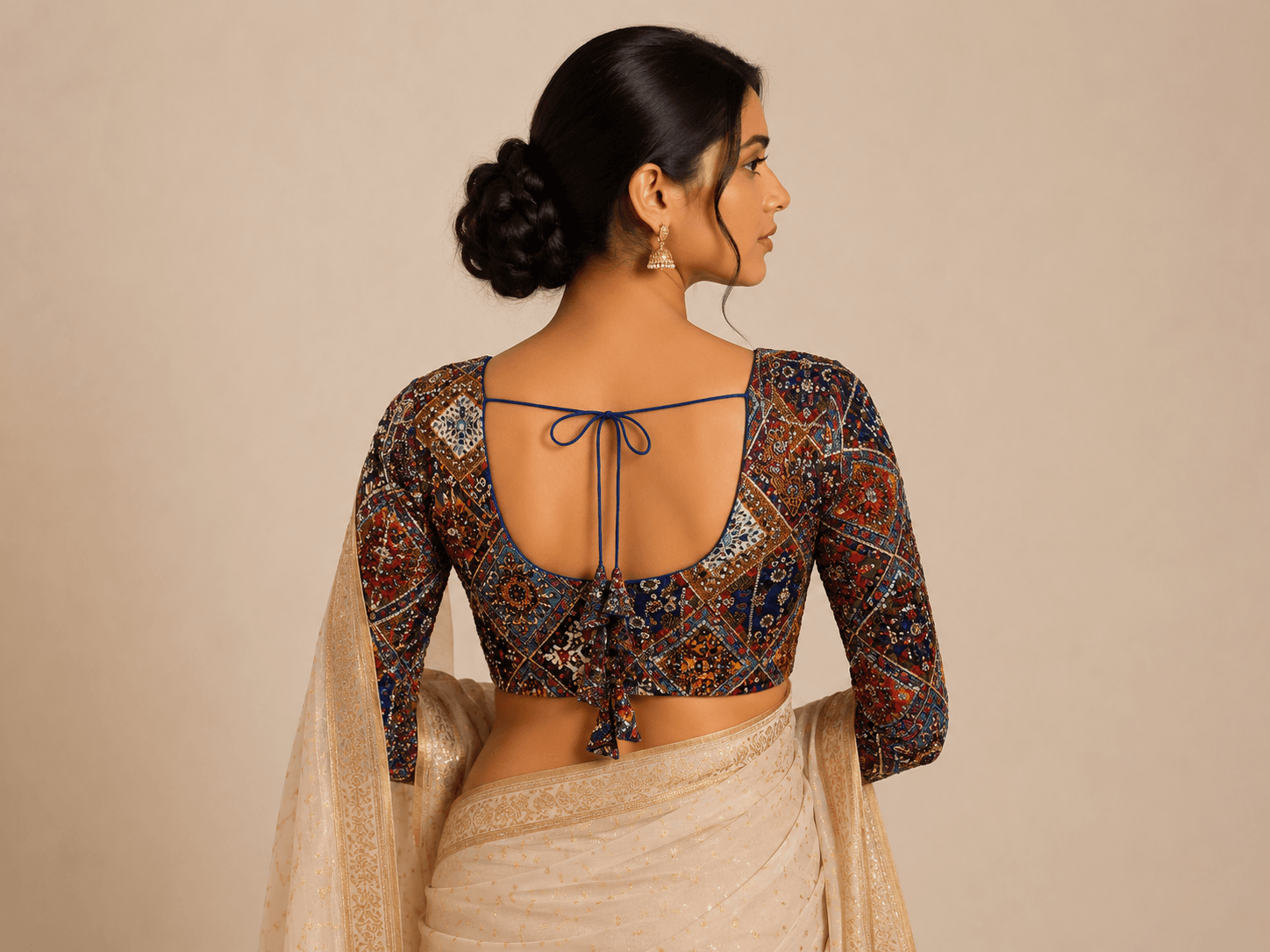 Women's Premium Royal Blue Printed Silk Party Wear Readymade Blouse