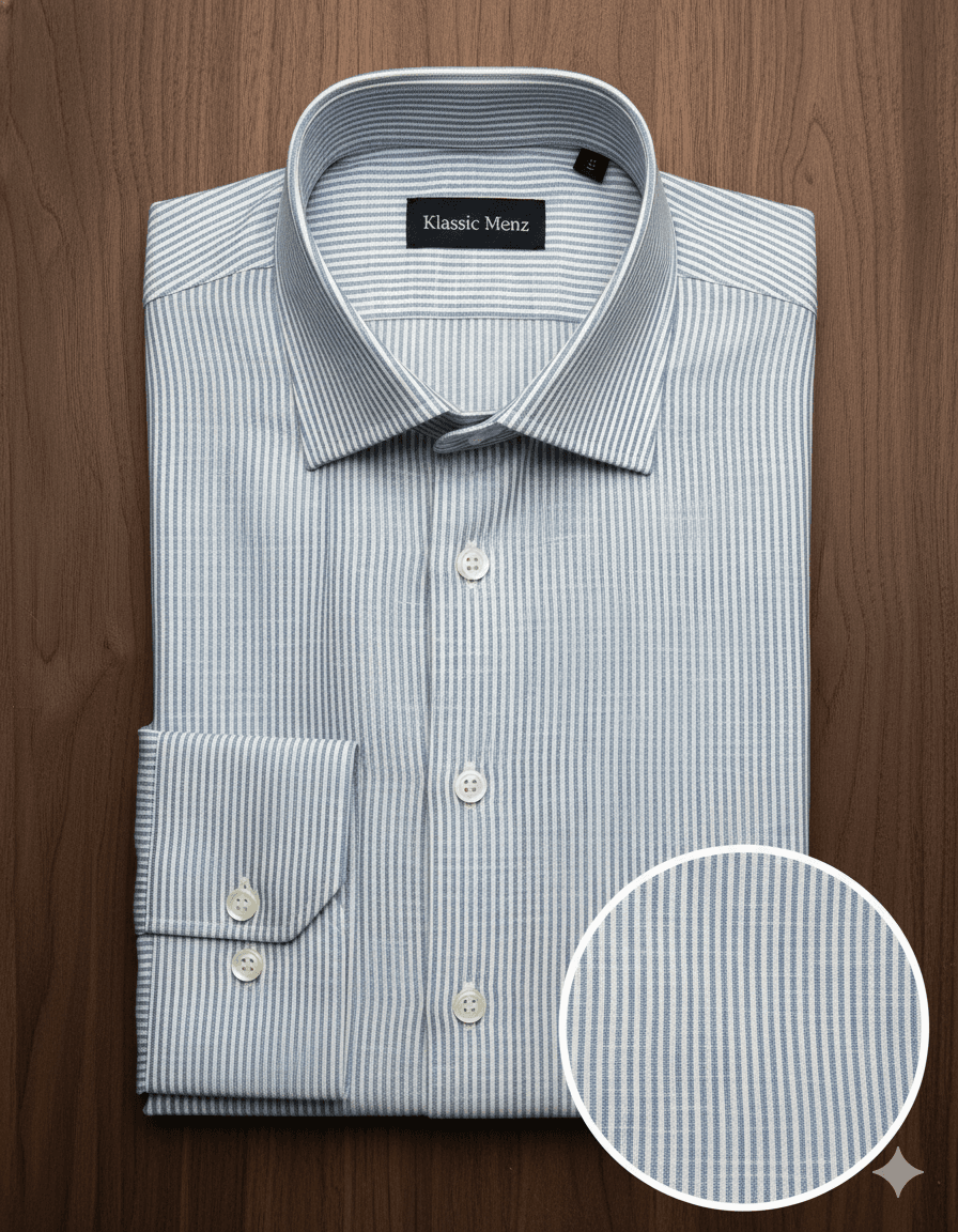 Men's Premium Linen Blue Stripes Shirt alternate view
