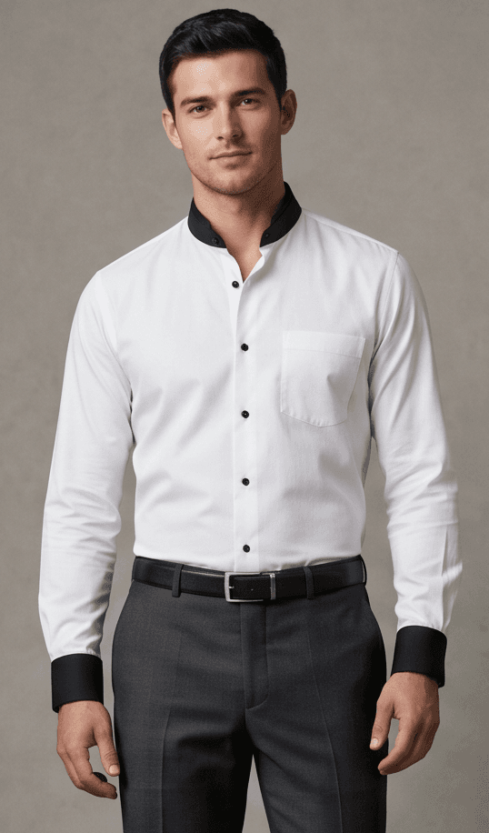 White Mandarin Black Collar Shirt