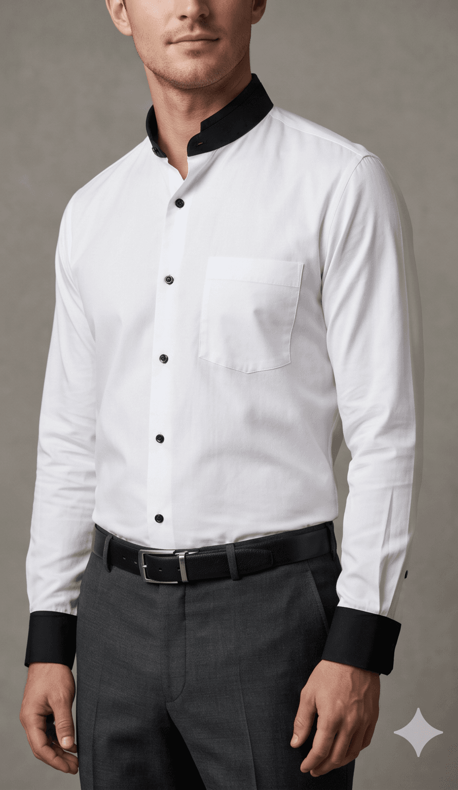 White Mandarin Black Collar Shirt