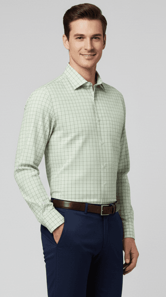 Men's Cotton Pista Green small Checks Shirt alternate view