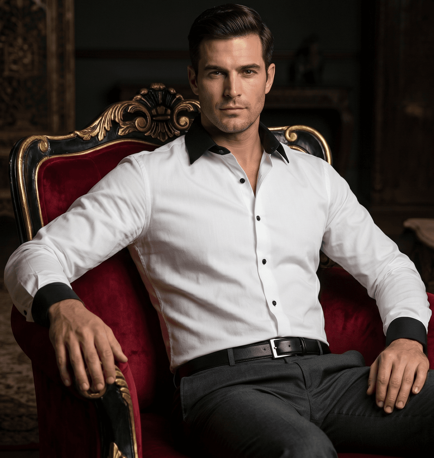 Giza White Shirt with Black Collar & cuff with Black Buttons