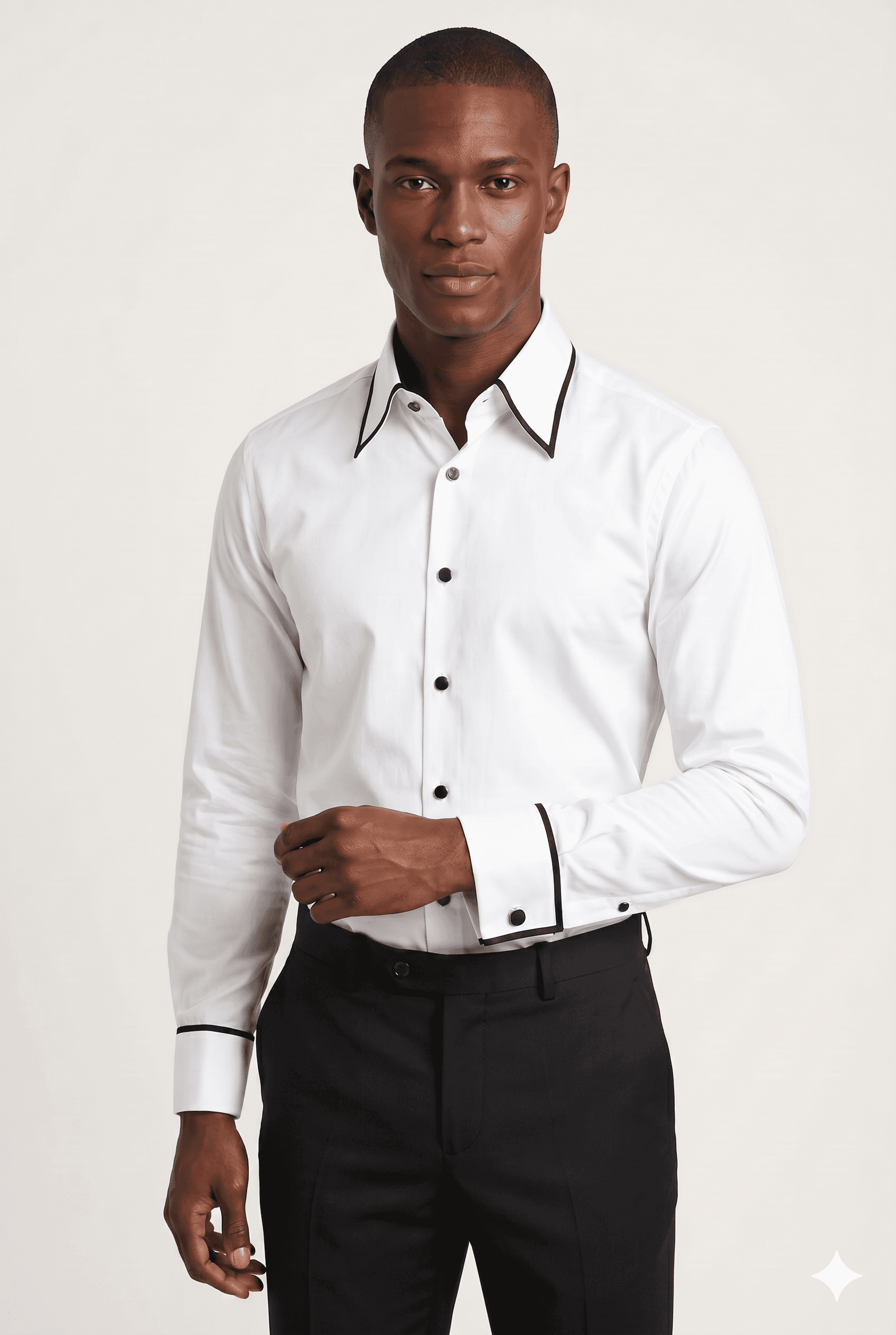 Premium Giza Cotton Shirt with Black Piping & French Cuff