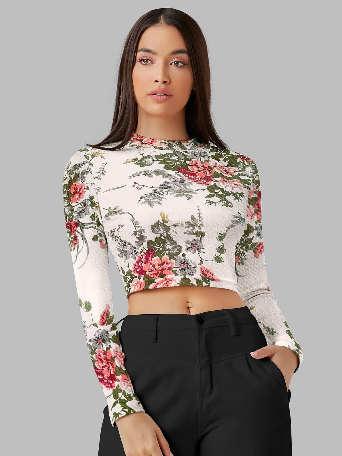 Enchanted Garden Textured Mock-Neck Crop Top