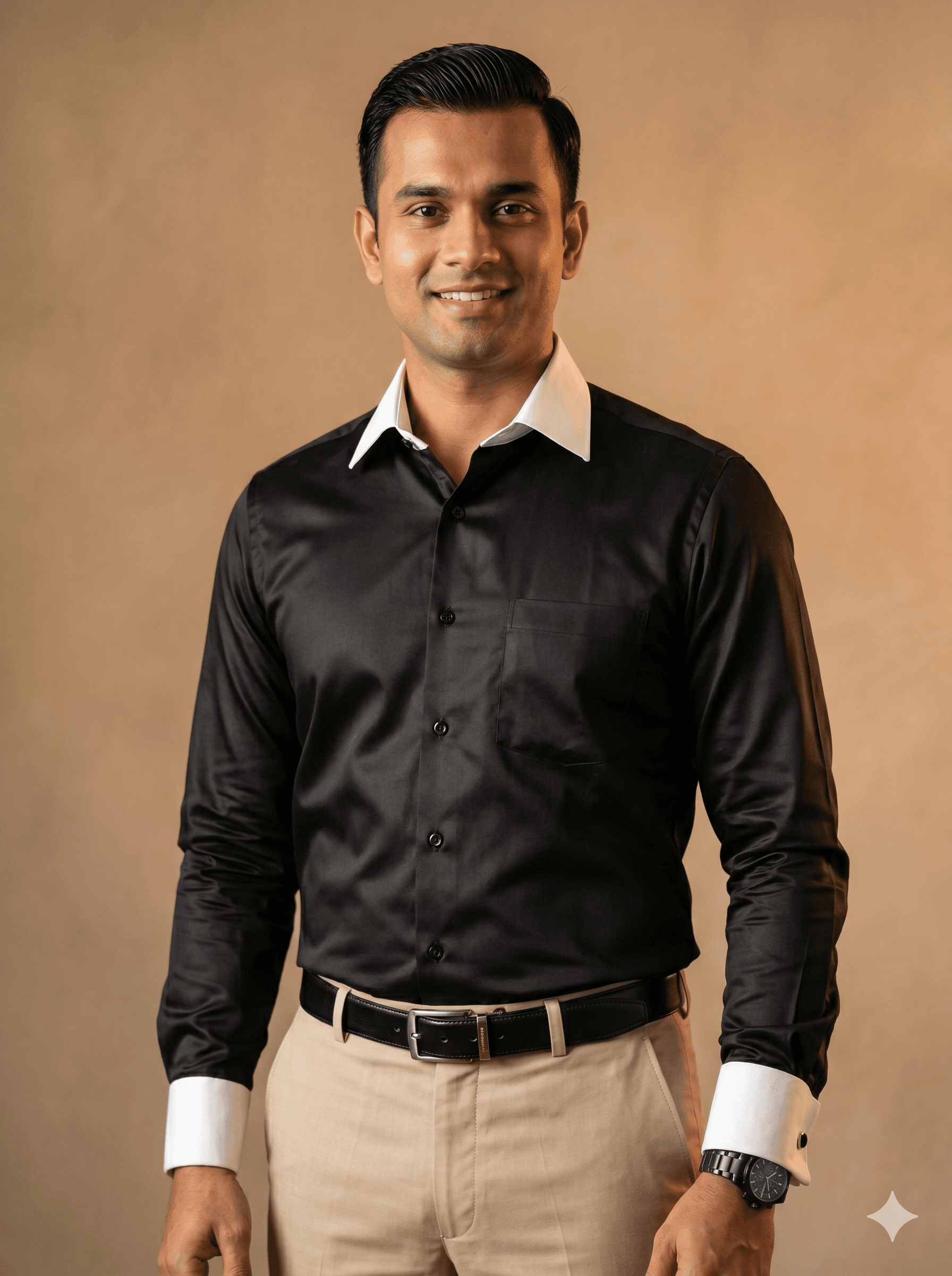 Premium Giza Cotton Black Shirt With White Collar & White French Cuff
