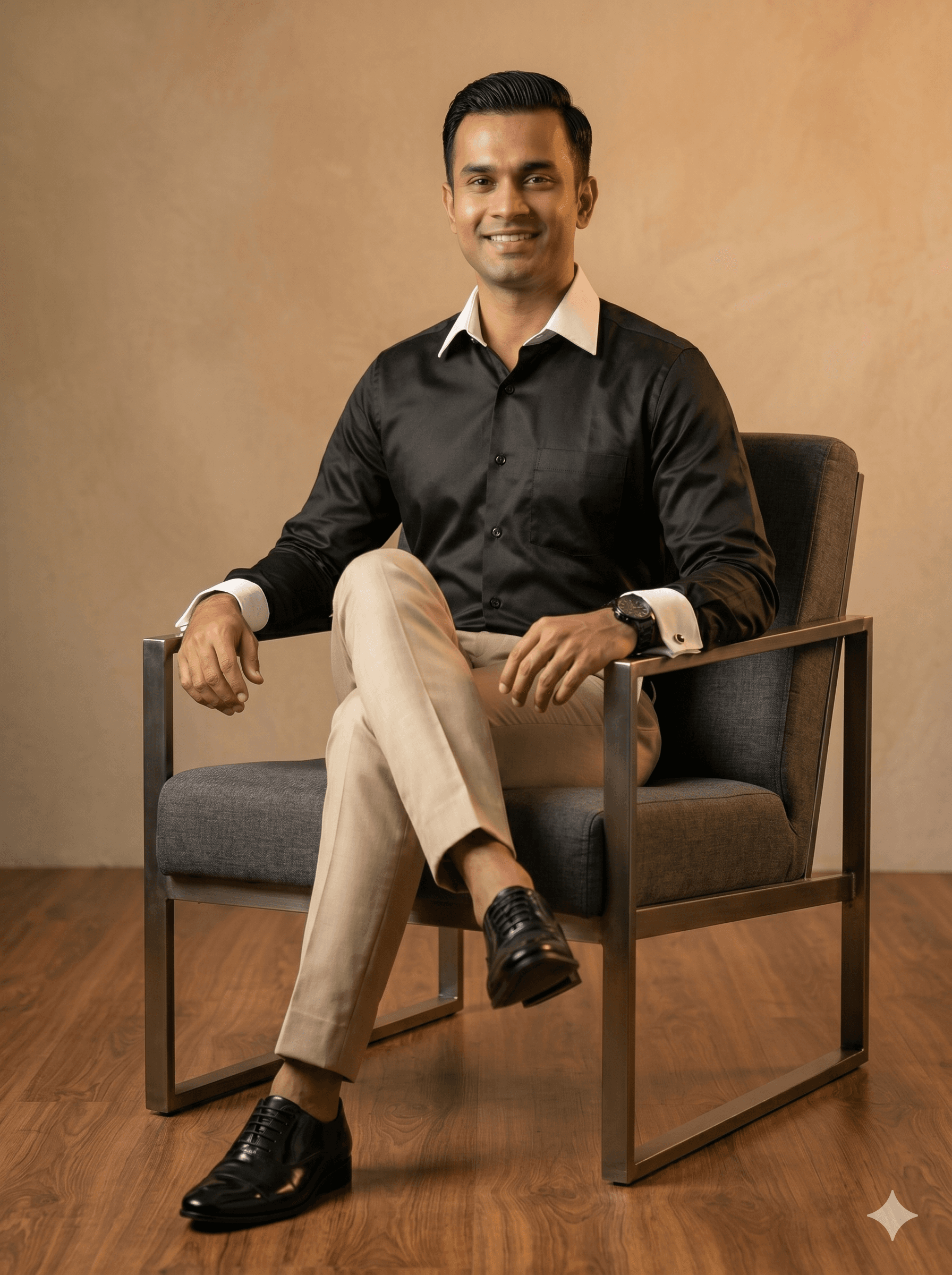Premium Giza Cotton Black Shirt With White Collar & White French Cuff