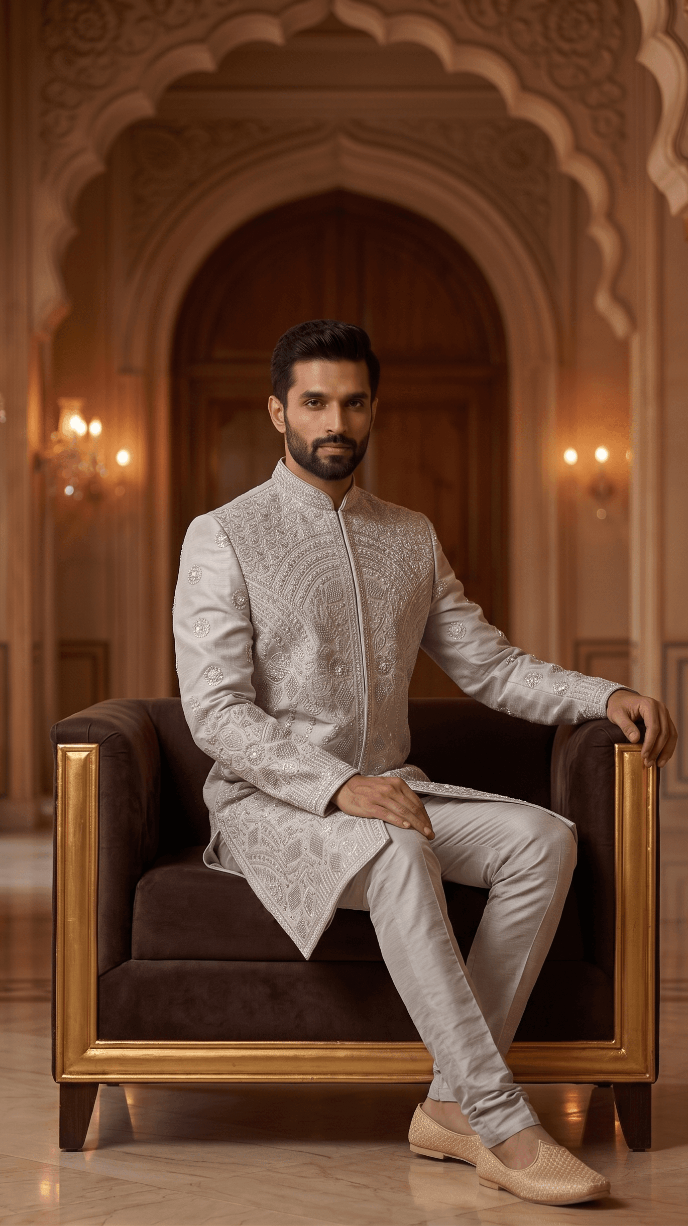 Men's Wedding Silver Sherwani