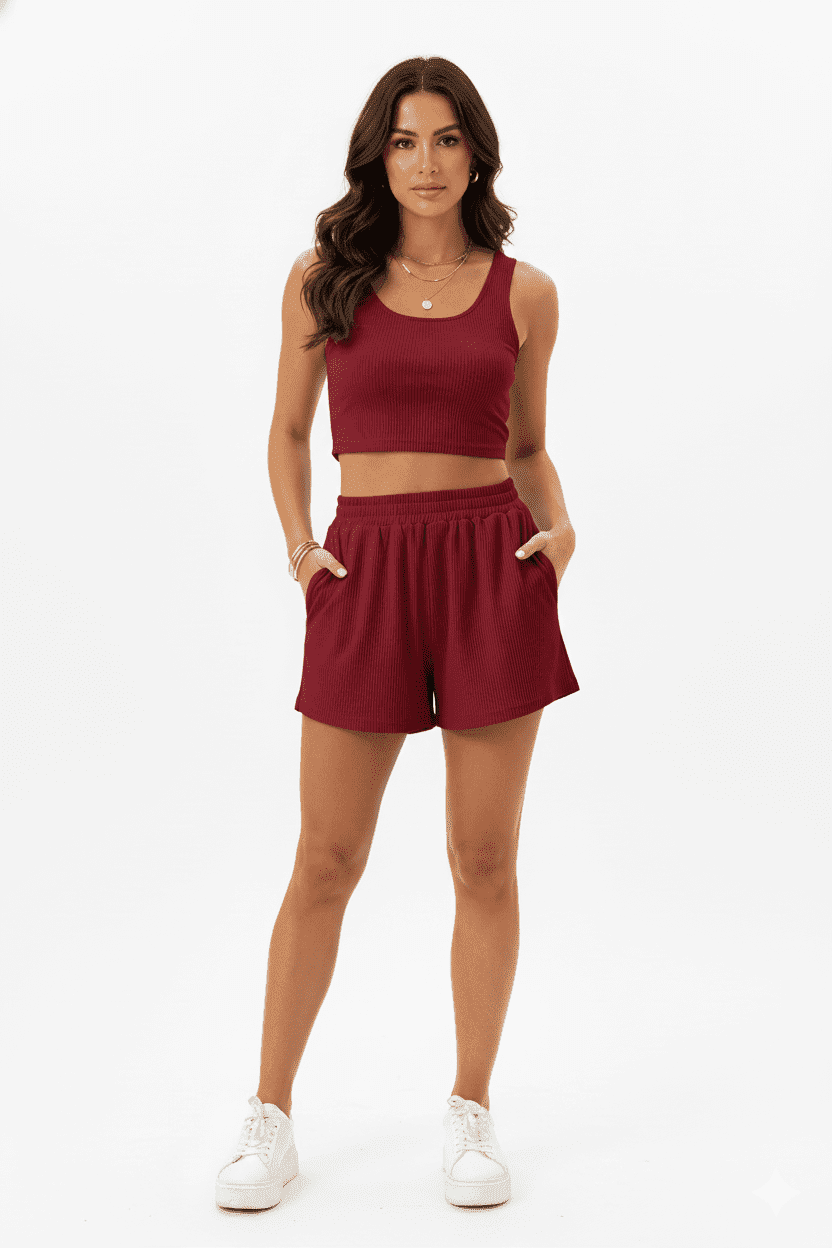 Women’s Sleeveless Square Neck Soft Rib Cord Set alternate view
