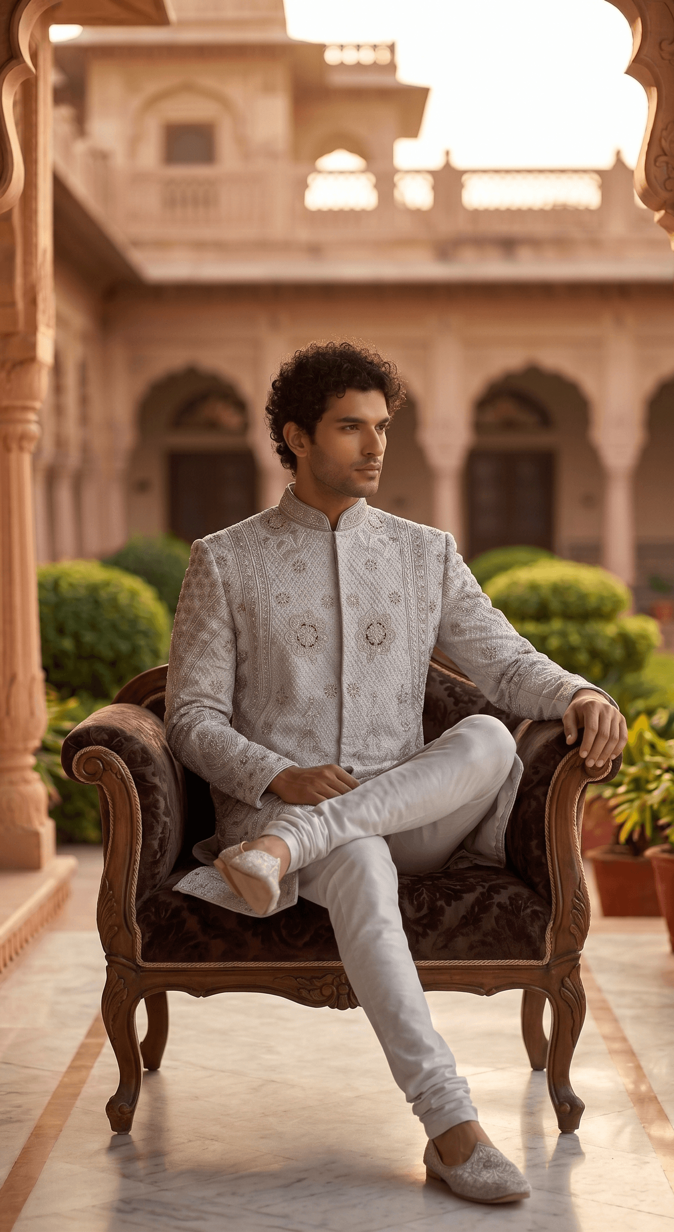 Men's wedding Silver Designer Sherwani  alternate view