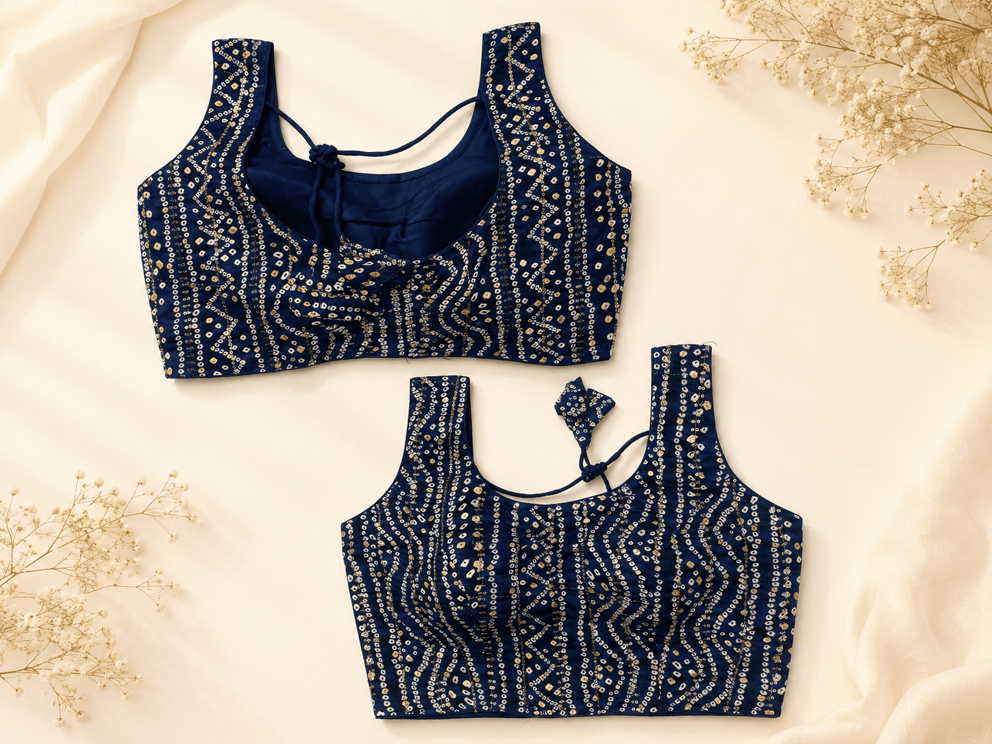 Women's Premium Navy Blue Mirror Work Party Wear Readymade Blouse