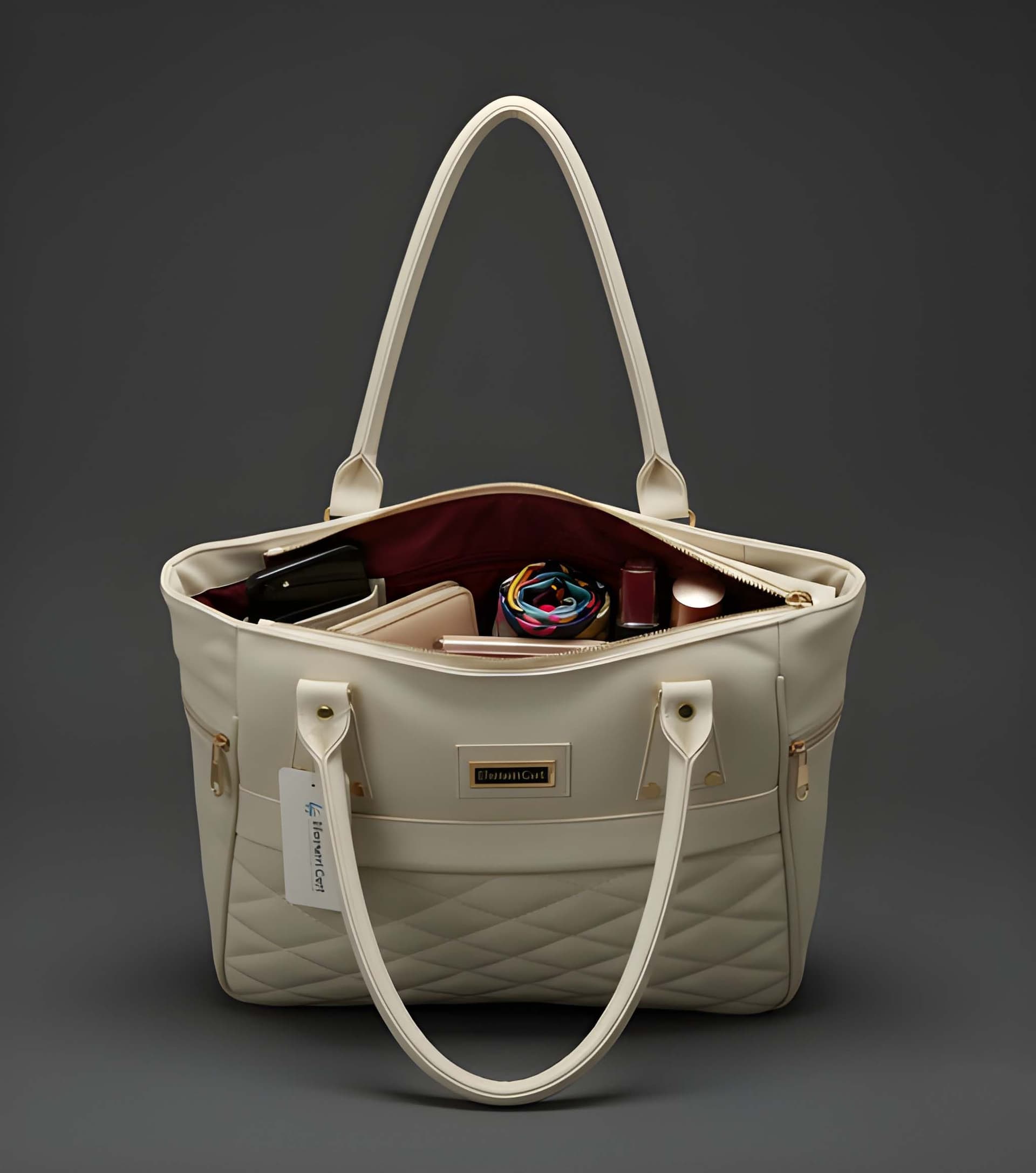 WUGO Women’s Elegant White Quilted Tote Handbag alternate view