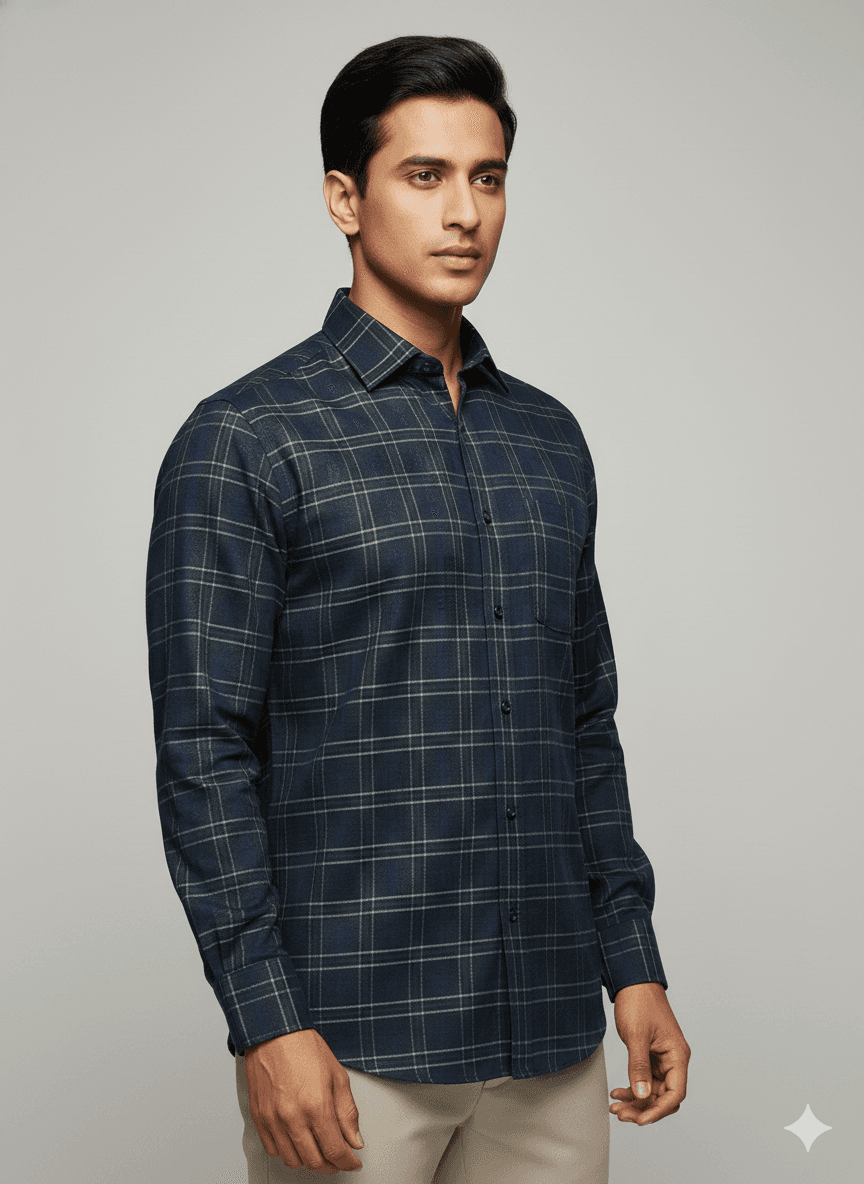 Men's Premium Giza cotton Blue Checks Shirt alternate view
