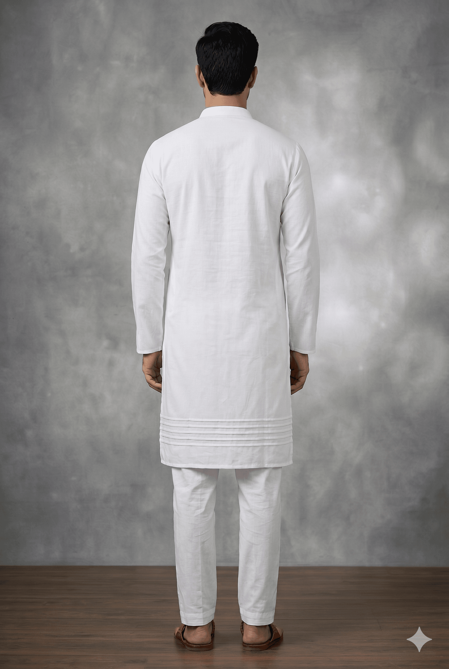 Mens Long Pintex Giza Cotton White Kurta & Pajama