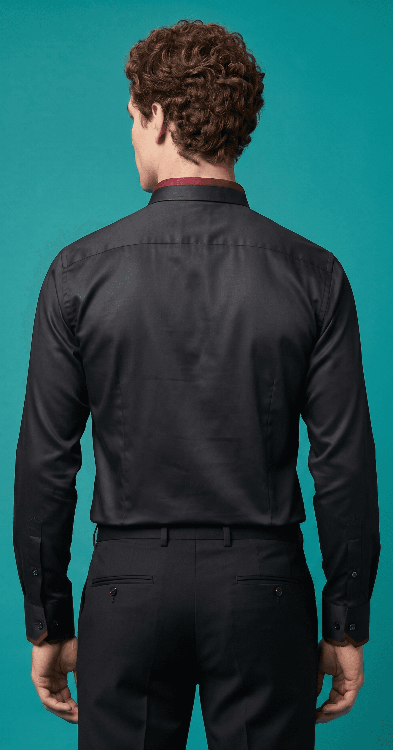 Giza Cotton Black shirt with Burgandy tipping collar & Cuff alternate view