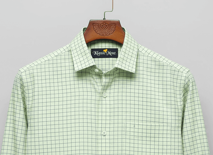 Men's Cotton Pista Green small Checks Shirt