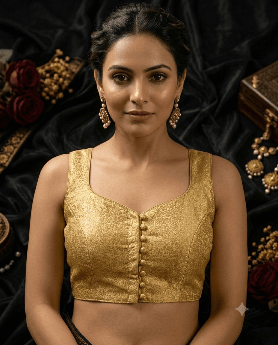 Golden Brocade Designer Readymade Blouse alternate view