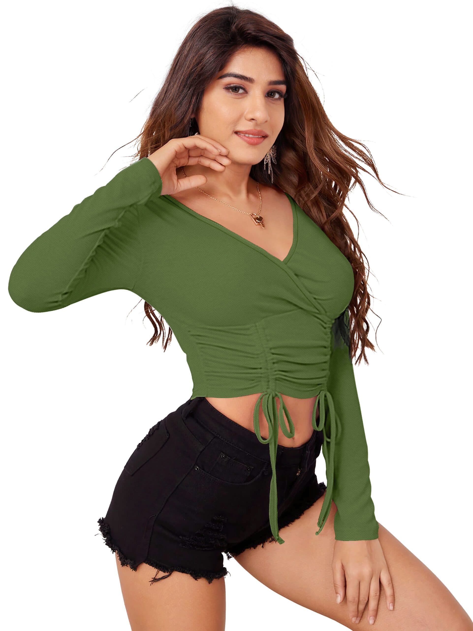 Women’s V-Neck Full Sleeve Crop Top