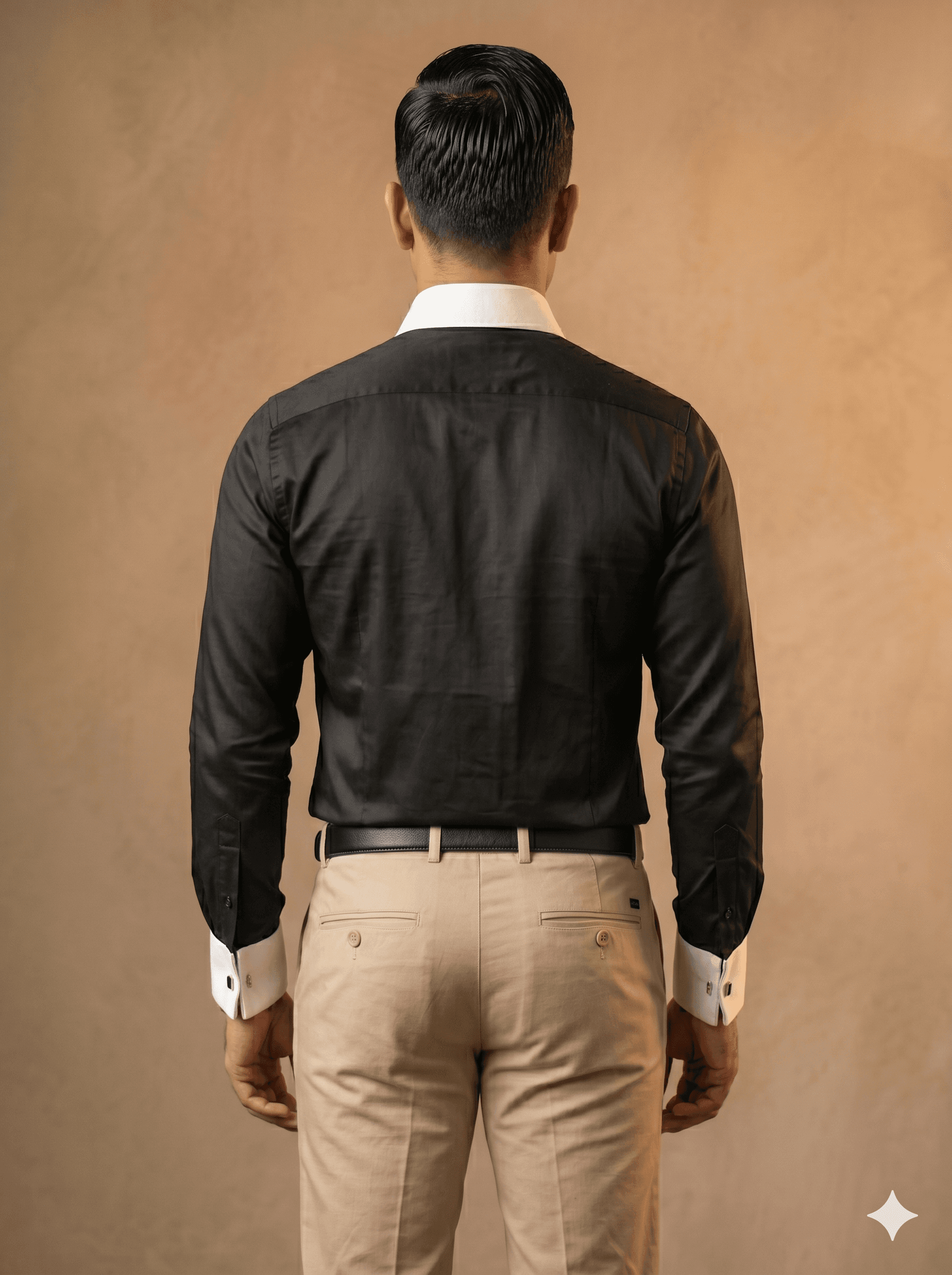 Premium Giza Cotton Black Shirt With White Collar & White French Cuff