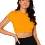 Women's Round Neck Short Sleeve Crop Top