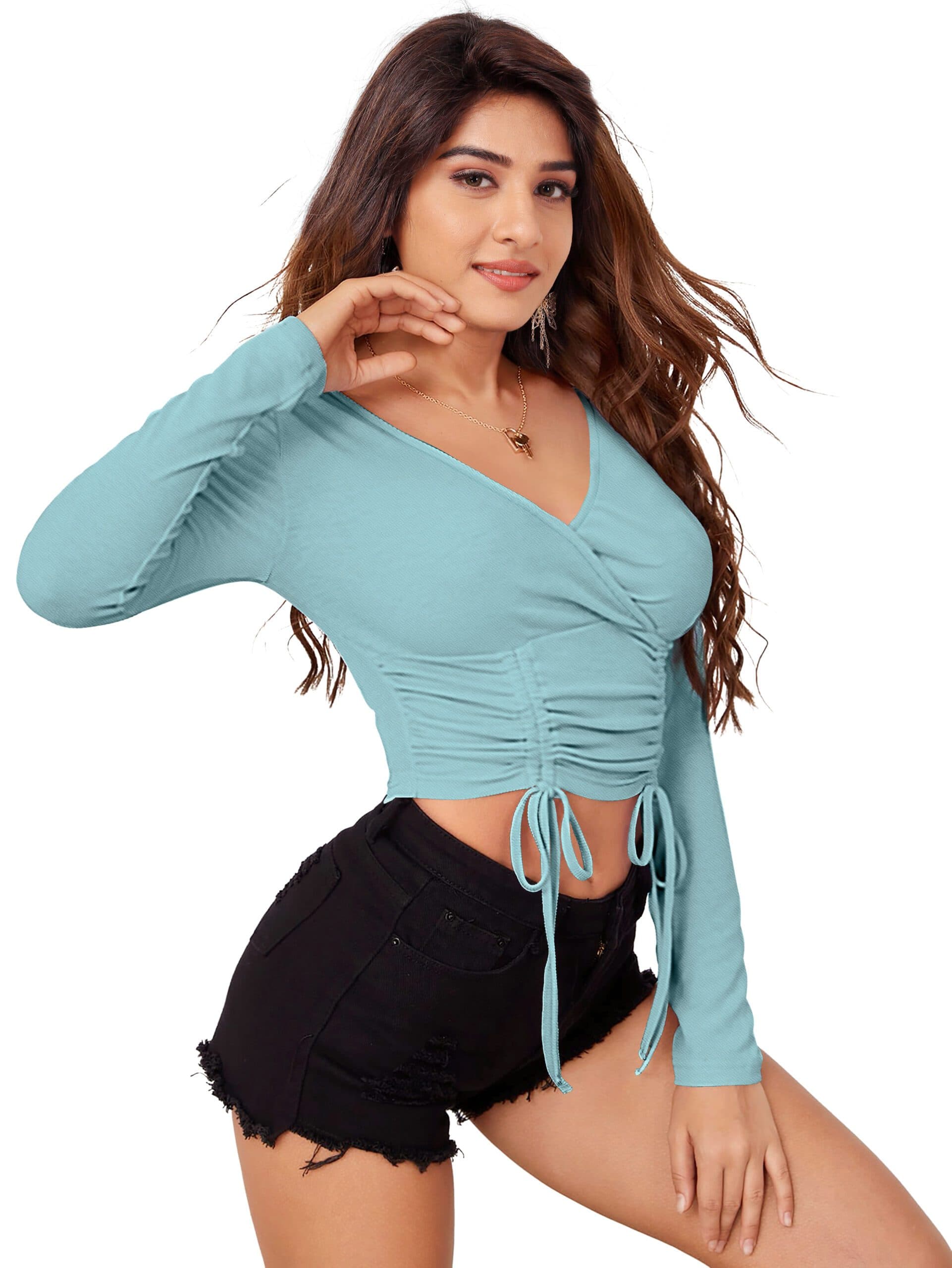 Women’s V-Neck Full Sleeve Crop Top