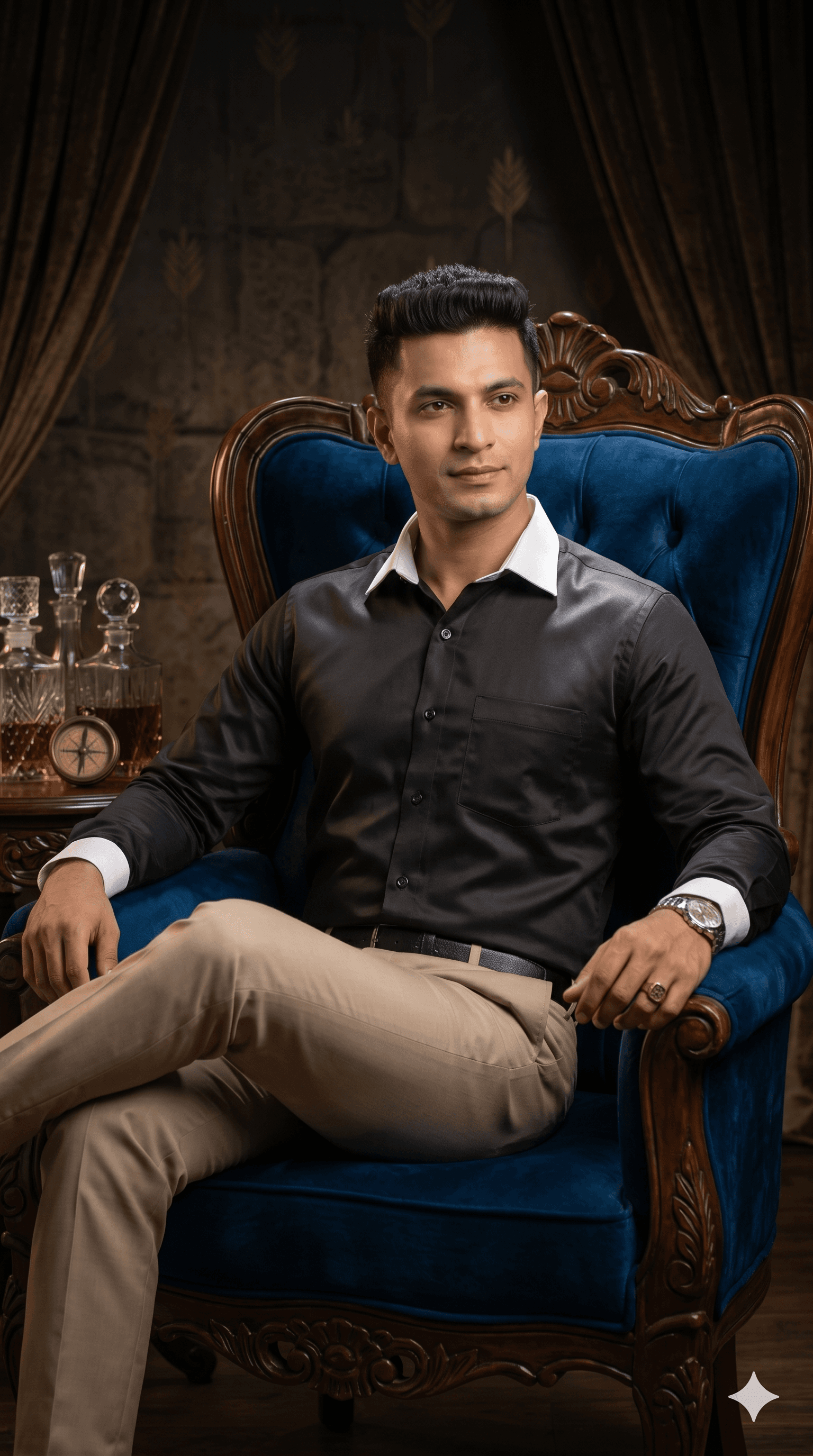 Premium Giza Cotton Black Shirt with White Collar & cuff alternate view