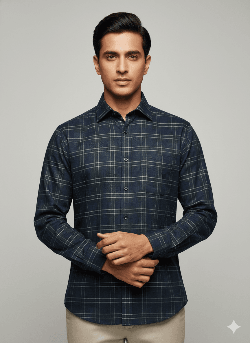 Men's Premium Giza cotton Blue Checks Shirt
