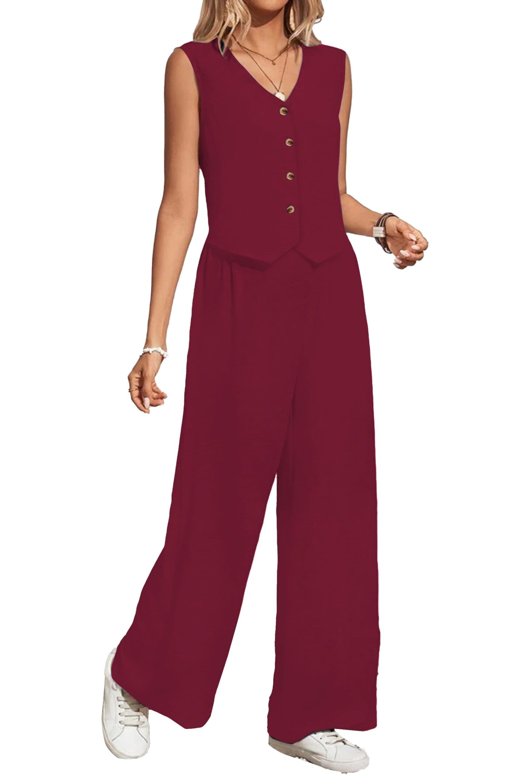 Sophisticated Maroon Waistcoat & Wide-Leg Trouser Co-Ord Set alternate view