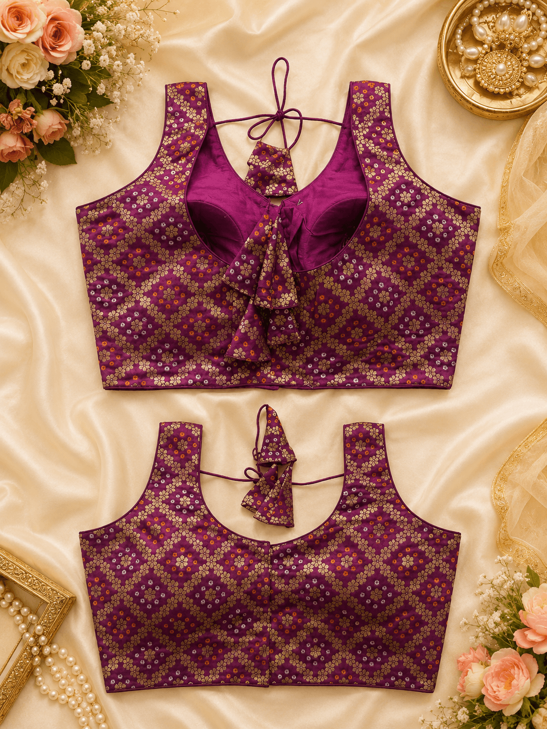 Royal Purple Silk Designer Readymade Blouse alternate view