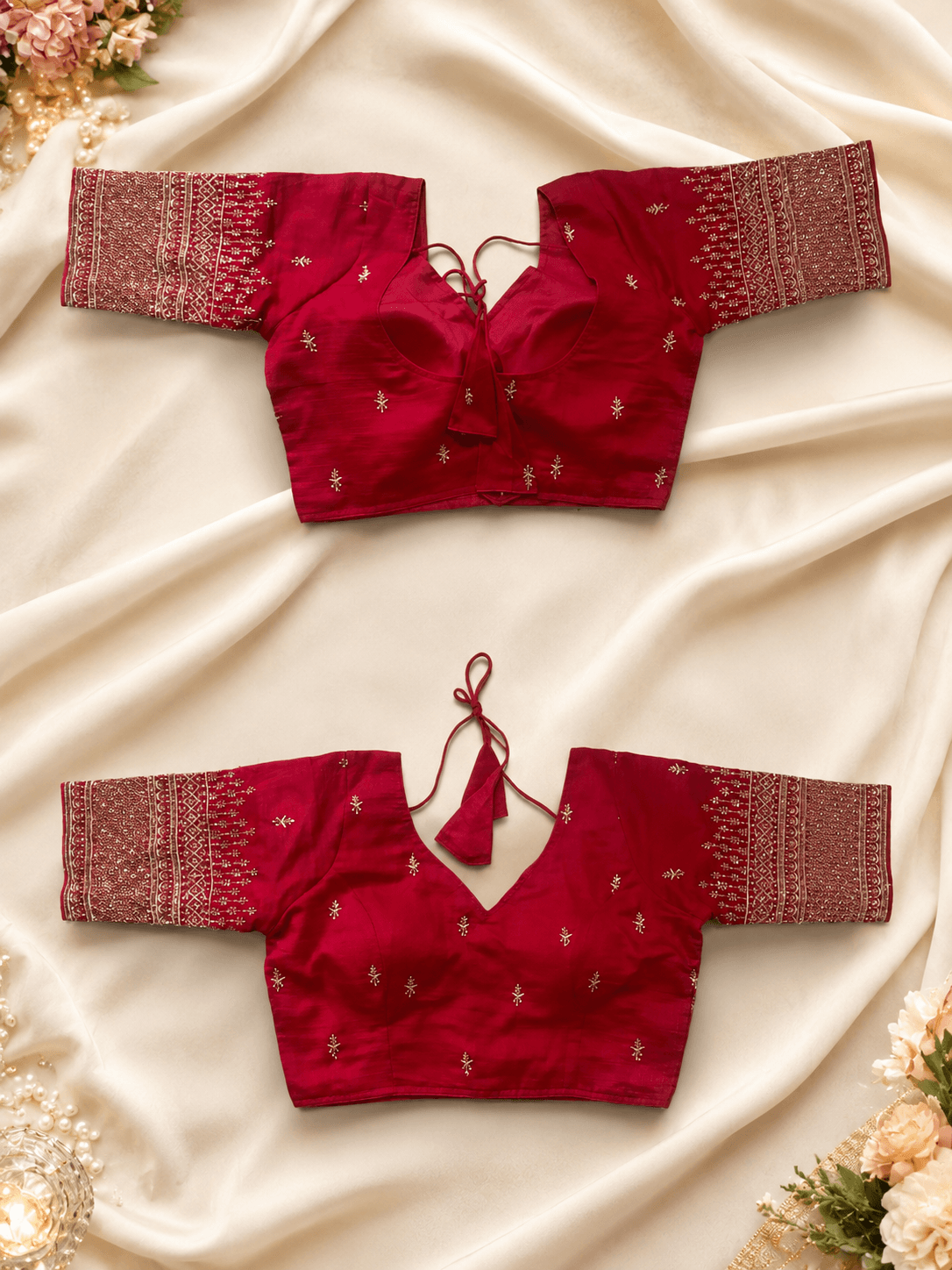Ruby Red Embroidered Designer Readymade Blouse