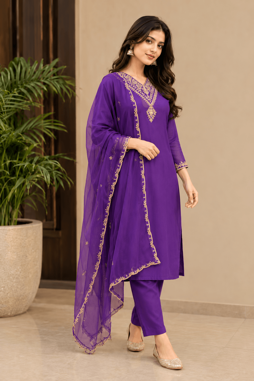 Women's Classic Grace 3-Piece Embroidered Rayon Slub Kurta Set – PAIR-32