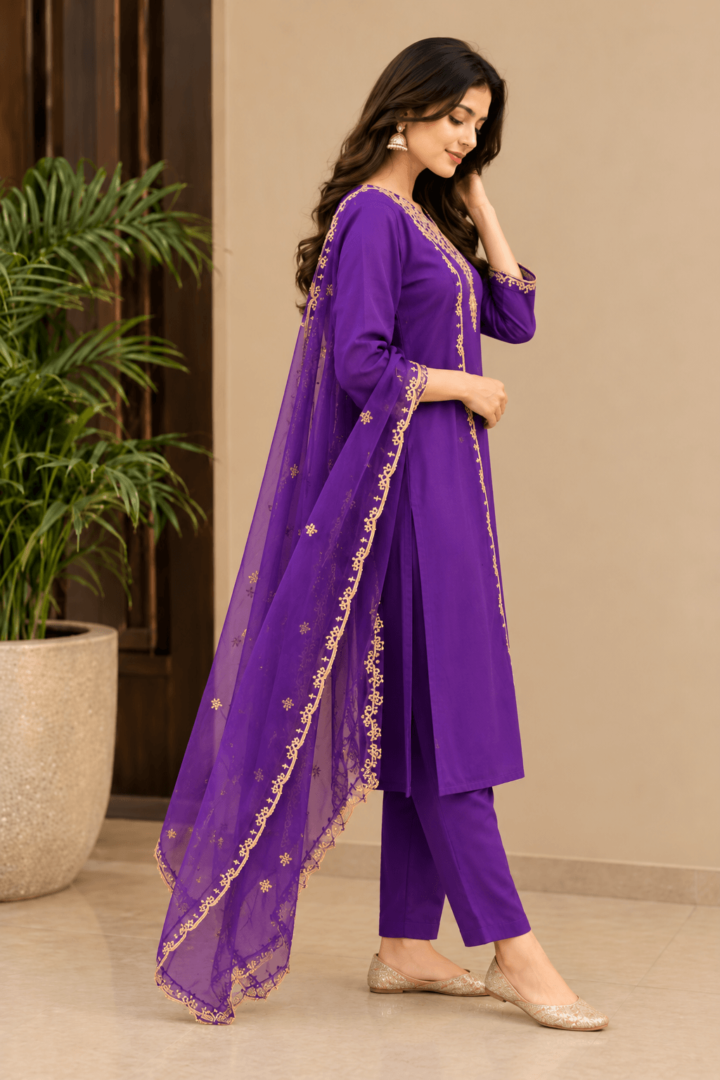 Women's Classic Grace 3-Piece Embroidered Rayon Slub Kurta Set – PAIR-32