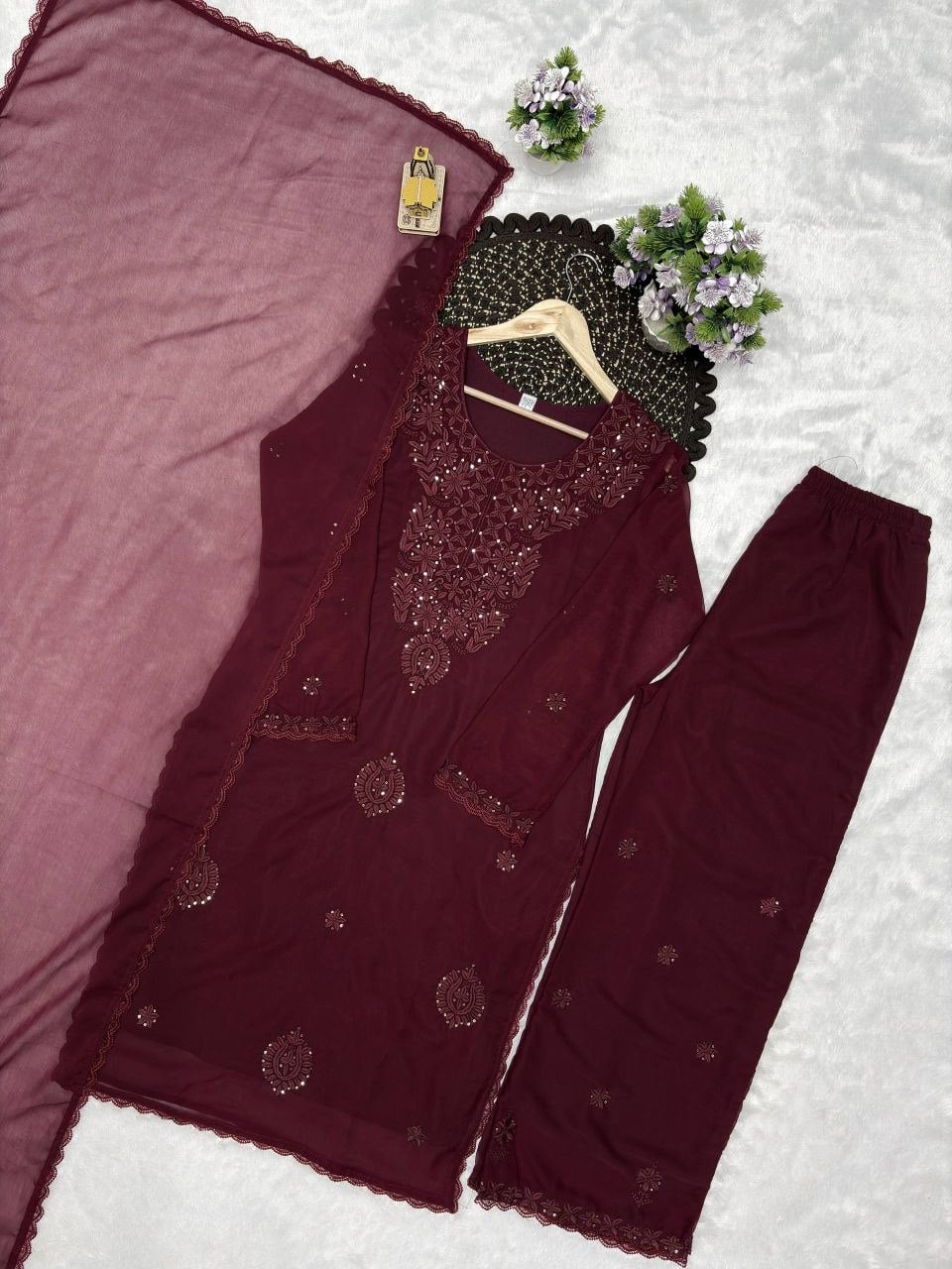 Premium Fox Blooming Georgette Suit set - Brown